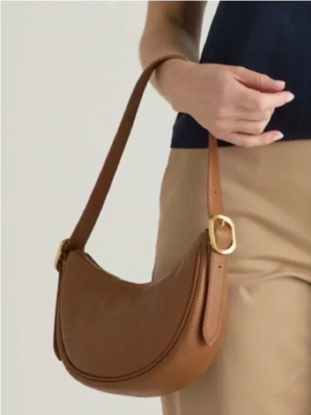 Quince Italian Leather Mini Crescent Shoulder Bag Brown Cognac Dustbag NWT